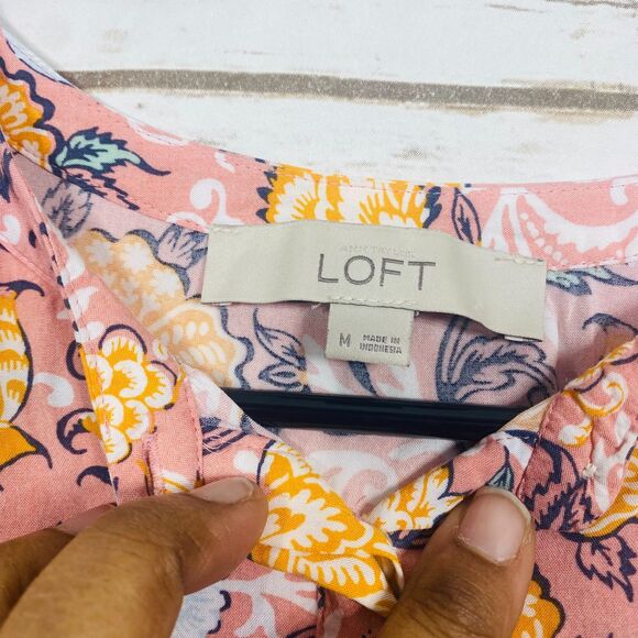 LOFT Women Floral Sleeveless Dress Tiered Ruffle Hem Pink Rayon Size M - Picture 2 of 6